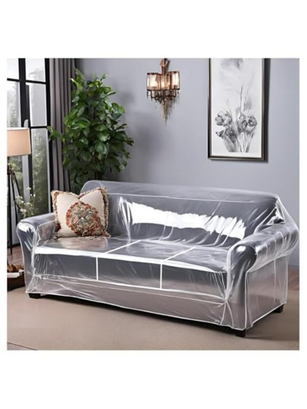 Clear Plastic Couch Cover - Heavy Duty 3-Seat Sofa Protector
